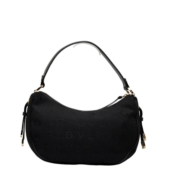 ブルガリ ロゴマニア ハンドバッグ ワンショルダーバッグ ブラック キャンバス レザー レディース BVLGARI 【中古】
