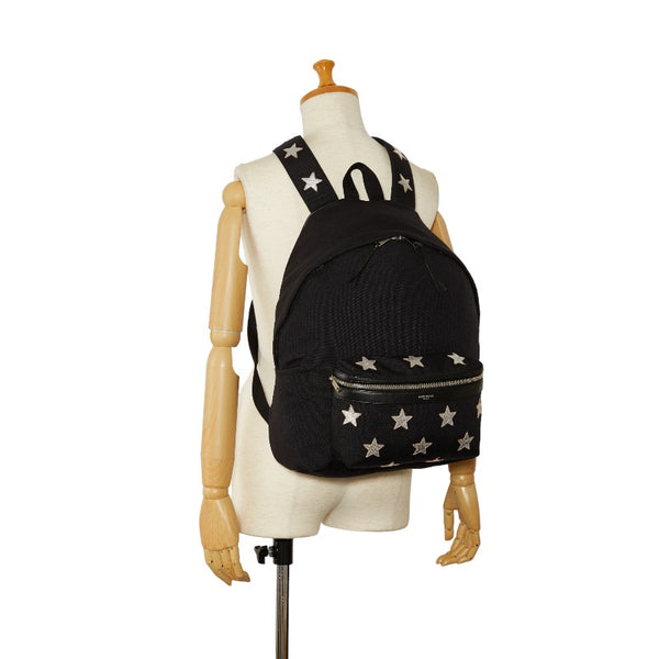 サンローラン CITY シティ スター リュック バックパック 360206 ブラック シルバー キャンバス レザー メンズ SAINT LAURENT 【中古】
