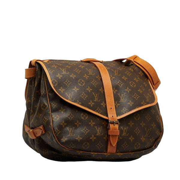 ルイ ヴィトン モノグラム ソミュール35 斜め掛け ショルダーバッグ M42254 ブラウン PVC レザー レディース LOUIS VUITTON 【中古】