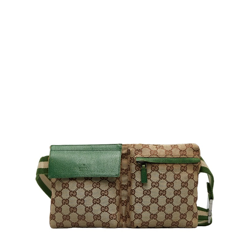 グッチ GGキャンバス ウエストバッグ ボディバッグ 28566 ベージュ グリーン キャンバス レザー レディース GUCCI 【中古】