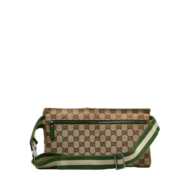 グッチ GGキャンバス ウエストバッグ ボディバッグ 28566 ベージュ グリーン キャンバス レザー レディース GUCCI 【中古】