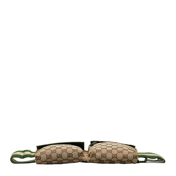 グッチ GGキャンバス ウエストバッグ ボディバッグ 28566 ベージュ グリーン キャンバス レザー レディース GUCCI 【中古】