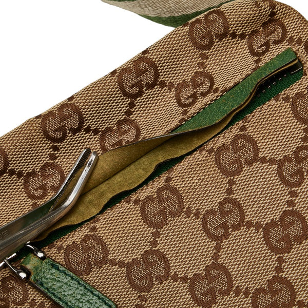 グッチ GGキャンバス ウエストバッグ ボディバッグ 28566 ベージュ グリーン キャンバス レザー レディース GUCCI 【中古】
