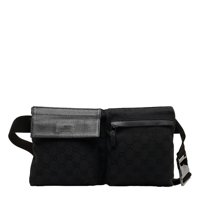 グッチ GGキャンバス ボディバッグ ウエストバッグ 28566 ブラック キャンバス レザー レディース GUCCI 【中古】