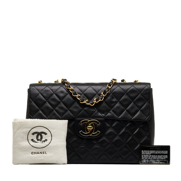 シャネル デカマトラッセ チェーン ショルダーバッグ ブラック ゴールド ラムスキン レディース CHANEL 【中古】