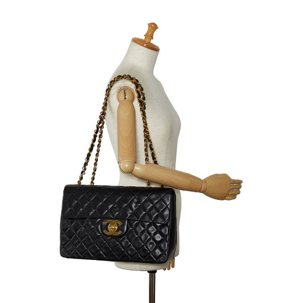 シャネル デカマトラッセ チェーン ショルダーバッグ ブラック ゴールド ラムスキン レディース CHANEL 【中古】