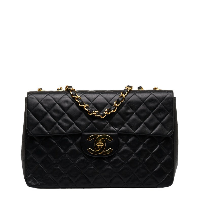 シャネル デカマトラッセ チェーン ショルダーバッグ ブラック ゴールド ラムスキン レディース CHANEL 【中古】