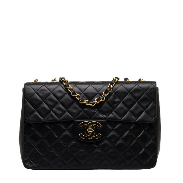 シャネル デカマトラッセ チェーン ショルダーバッグ ブラック ゴールド ラムスキン レディース CHANEL 【中古】
