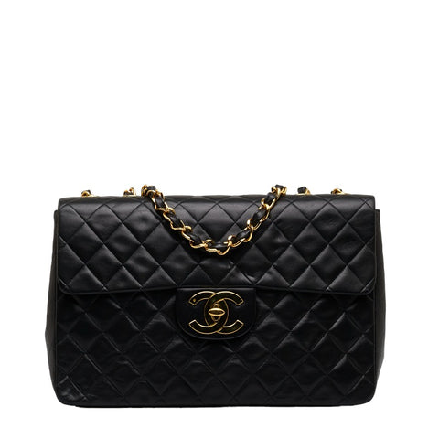 シャネル デカマトラッセ チェーン ショルダーバッグ ブラック ゴールド ラムスキン レディース CHANEL 【中古】