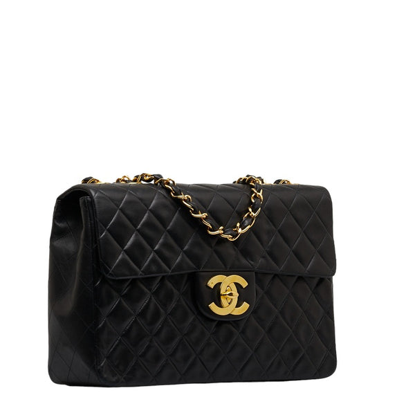 シャネル デカマトラッセ チェーン ショルダーバッグ ブラック ゴールド ラムスキン レディース CHANEL 【中古】