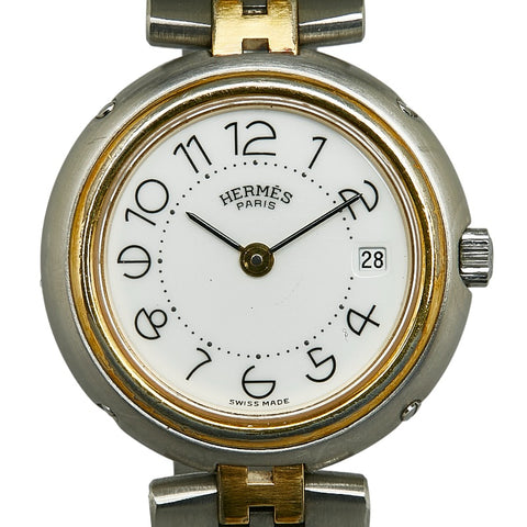 エルメス ボーイズ プロフィール 腕時計 クオーツ ホワイト文字盤 ステンレススチール レディース HERMES 【中古】