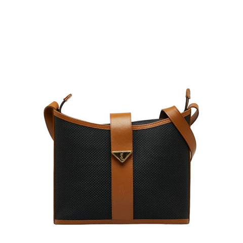 サンローラン 斜め掛け ショルダーバッグ ネイビー ブラウン PVC レザー レディース SAINT LAURENT 【中古】