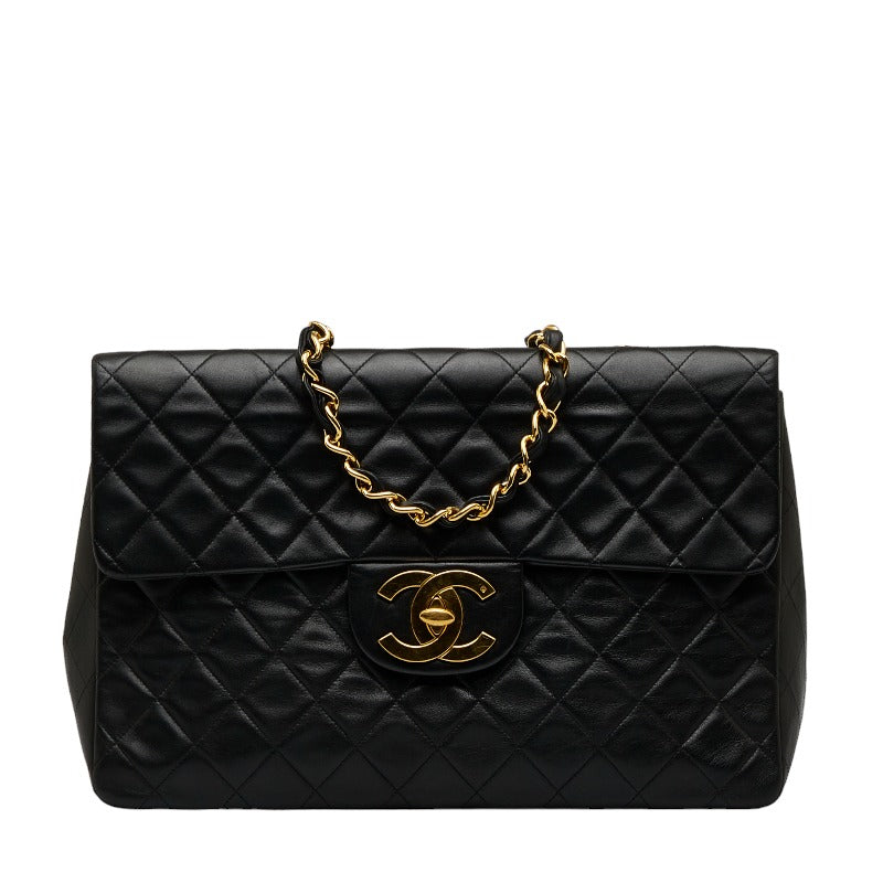 シャネル デカマトラッセ ココマーク シングルフラップ チェーン ショルダーバッグ ブラック ラムスキン レディース CHANEL 【中古】