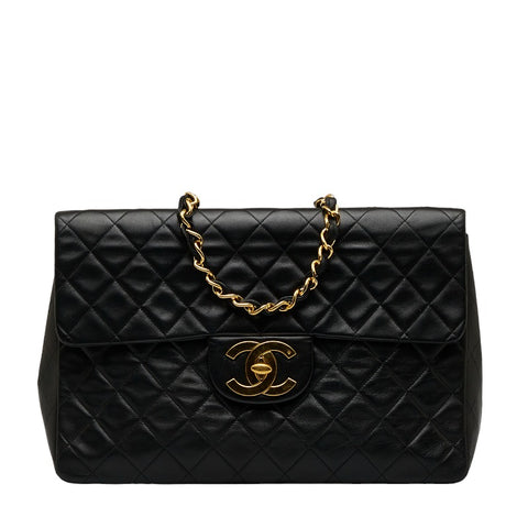 シャネル デカマトラッセ ココマーク シングルフラップ チェーン ショルダーバッグ ブラック ラムスキン レディース CHANEL 【中古】