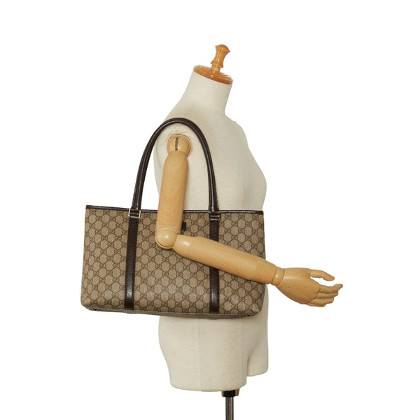 グッチ GGスプリーム ハンドバッグ トートバッグ 114595 ベージュ ブラウン PVC レザー レディース GUCCI 【中古】