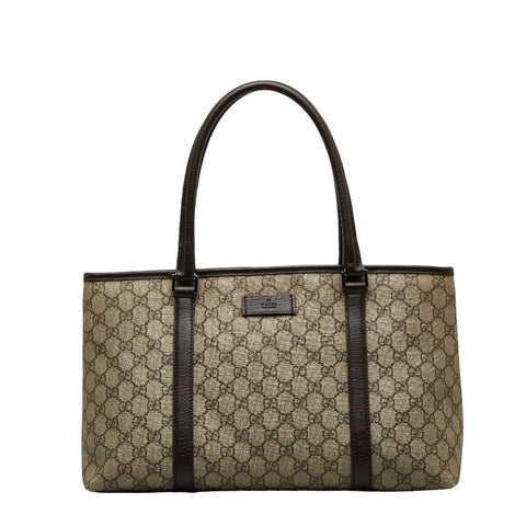 グッチ GGスプリーム ハンドバッグ トートバッグ 114595 ベージュ ブラウン PVC レザー レディース GUCCI 【中古】