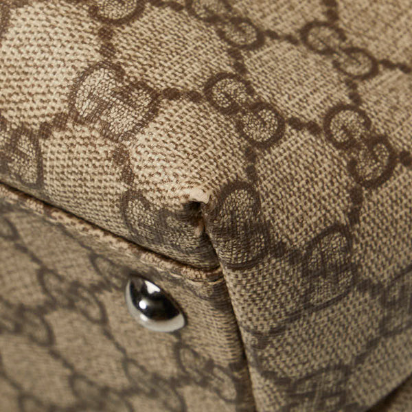 グッチ GGスプリーム ハンドバッグ トートバッグ 114595 ベージュ ブラウン PVC レザー レディース GUCCI 【中古】