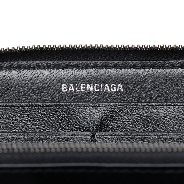 バレンシアガ BBロゴ クロコ型押し ラウンドファスナー 長財布 601390 ブラック レザー レディース BALENCIAGA 【中古】