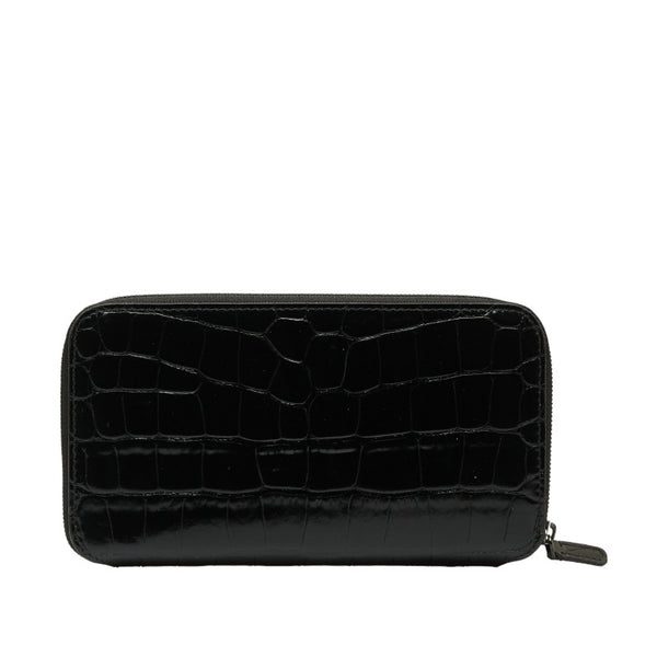 バレンシアガ BBロゴ クロコ型押し ラウンドファスナー 長財布 601390 ブラック レザー レディース BALENCIAGA 【中古】