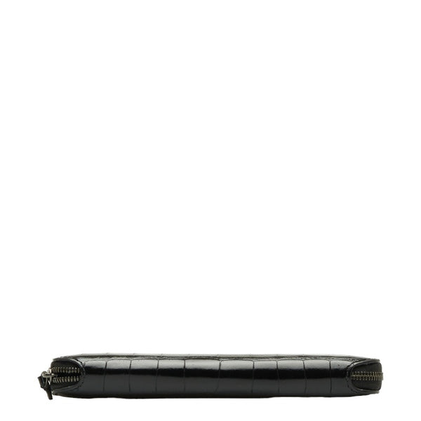 バレンシアガ BBロゴ クロコ型押し ラウンドファスナー 長財布 601390 ブラック レザー レディース BALENCIAGA 【中古】