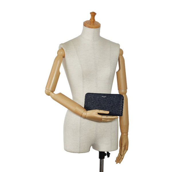 サンローラン フルジップウォレット 長財布 ネイビー レザー レディース SAINT LAURENT 【中古】