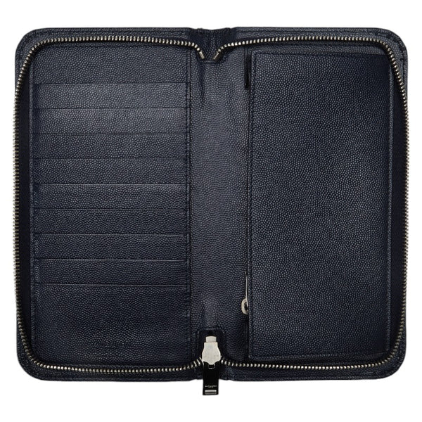 サンローラン フルジップウォレット 長財布 ネイビー レザー レディース SAINT LAURENT 【中古】