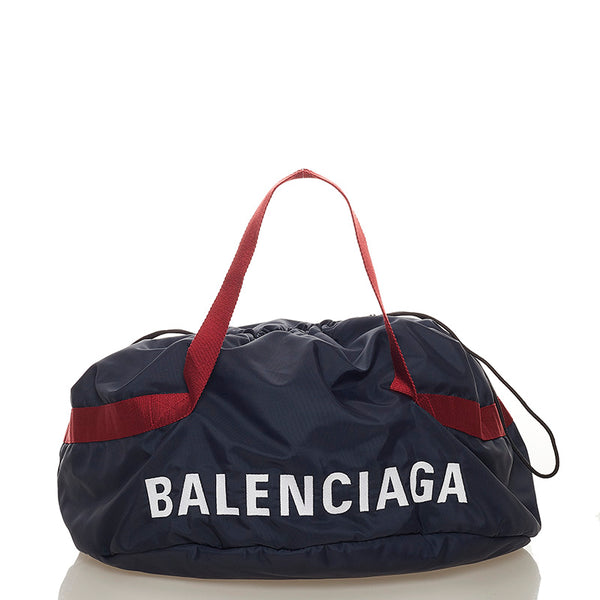 バレンシアガ ネイビー レッド ナイロン ボストンバッグ メンズ BALENCIAGA 【中古】