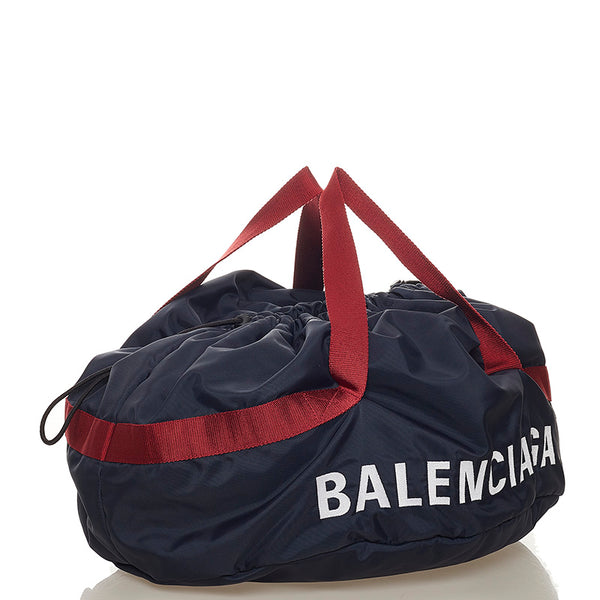 バレンシアガ ネイビー レッド ナイロン ボストンバッグ メンズ BALENCIAGA 【中古】