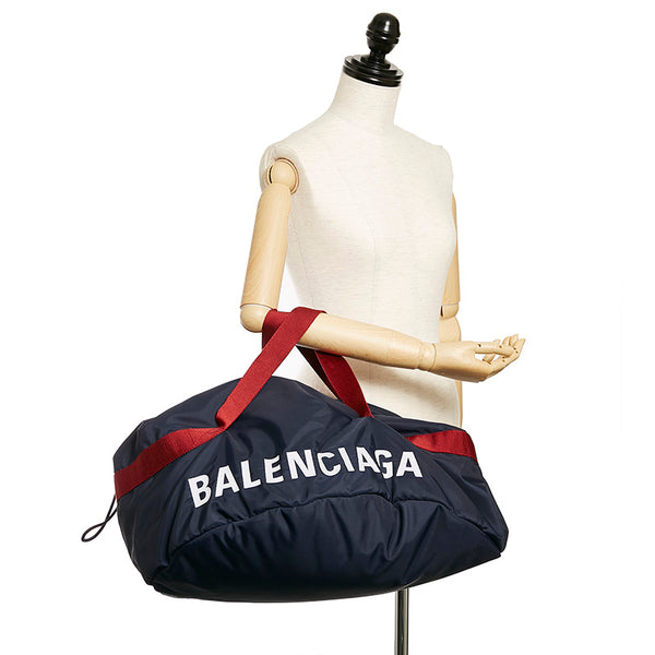 バレンシアガ ネイビー レッド ナイロン ボストンバッグ メンズ BALENCIAGA 【中古】