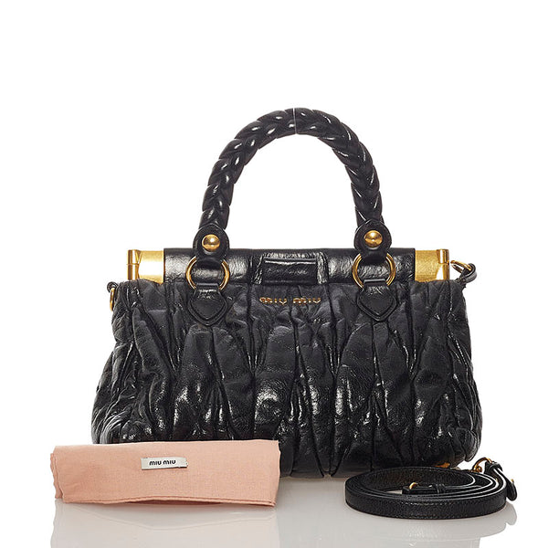 ミュウミュウ マテラッセ ハンドバッグ ショルダーバッグ 2WAY ブラック レザー レディース MIUMIU 【中古】