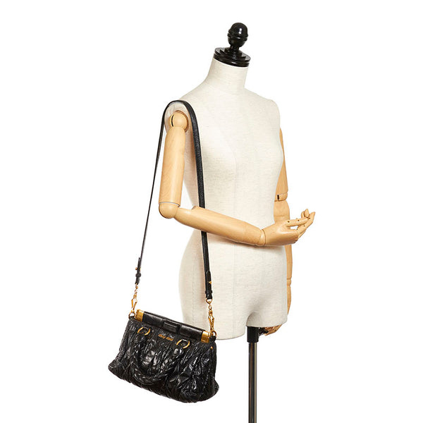 ミュウミュウ マテラッセ ハンドバッグ ショルダーバッグ 2WAY ブラック レザー レディース MIUMIU 【中古】