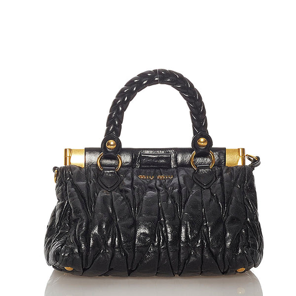 ミュウミュウ マテラッセ ハンドバッグ ショルダーバッグ 2WAY ブラック レザー レディース MIUMIU 【中古】