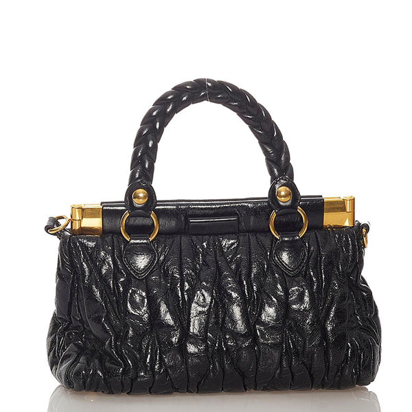 ミュウミュウ マテラッセ ハンドバッグ ショルダーバッグ 2WAY ブラック レザー レディース MIUMIU 【中古】