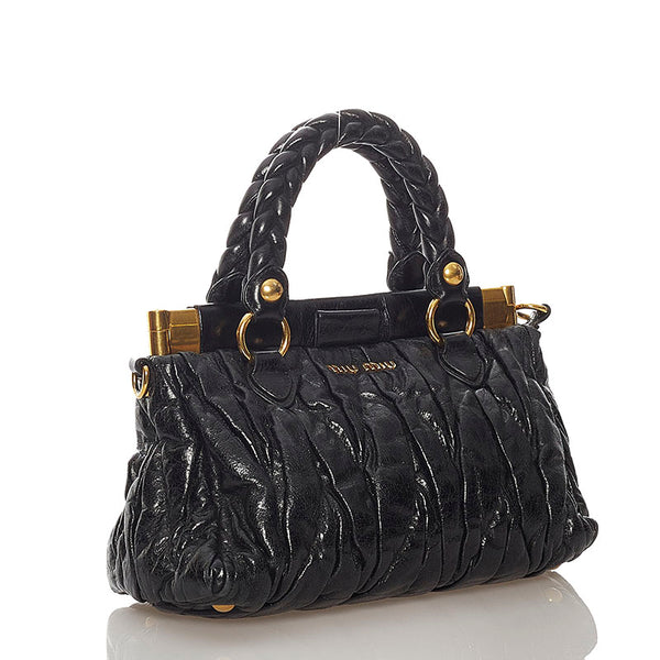 ミュウミュウ マテラッセ ハンドバッグ ショルダーバッグ 2WAY ブラック レザー レディース MIUMIU 【中古】