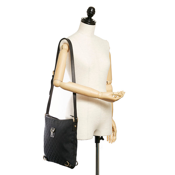 グッチ GGキャンバス アビー ショルダーバッグ 131326 ブラック キャンバス レザー レディース GUCCI 【中古】