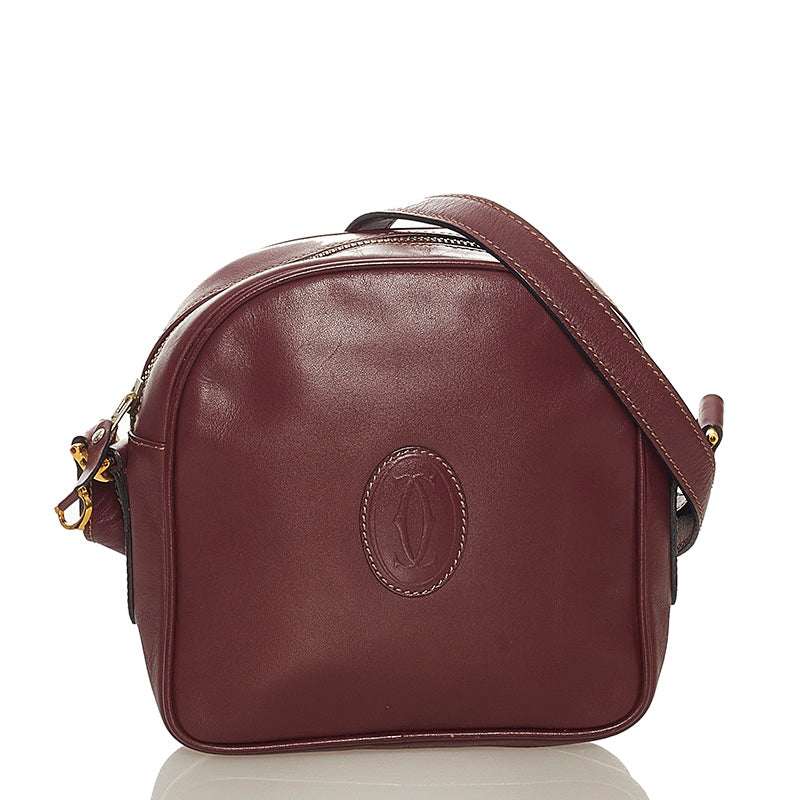 カルティエ マスト 斜めがけ ショルダー ボルドー レザー レディース CARTIER 【中古】