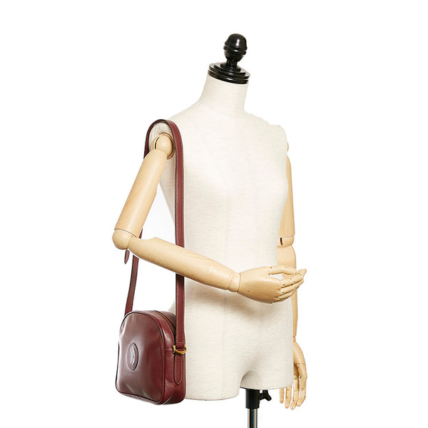 カルティエ マスト 斜めがけ ショルダー ボルドー レザー レディース CARTIER 【中古】