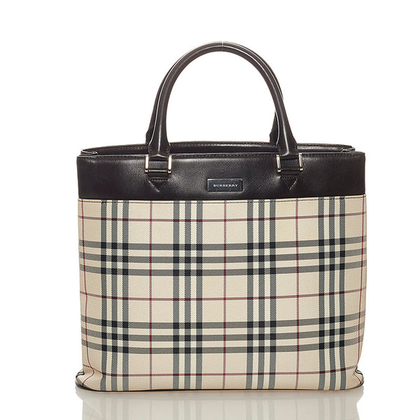 バーバリー ノバチェック ハンドバッグ ベージュ ブラウン キャンバス レザー レディース BURBERRY 【中古】