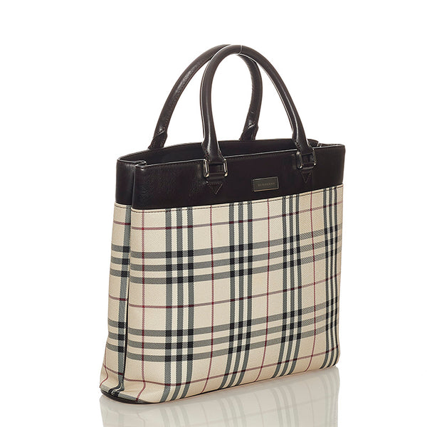 バーバリー ノバチェック ハンドバッグ ベージュ ブラウン キャンバス レザー レディース BURBERRY 【中古】