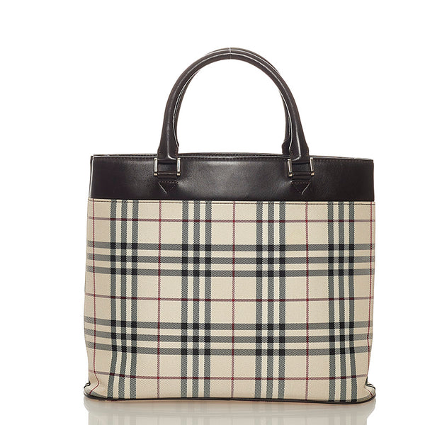 バーバリー ノバチェック ハンドバッグ ベージュ ブラウン キャンバス レザー レディース BURBERRY 【中古】