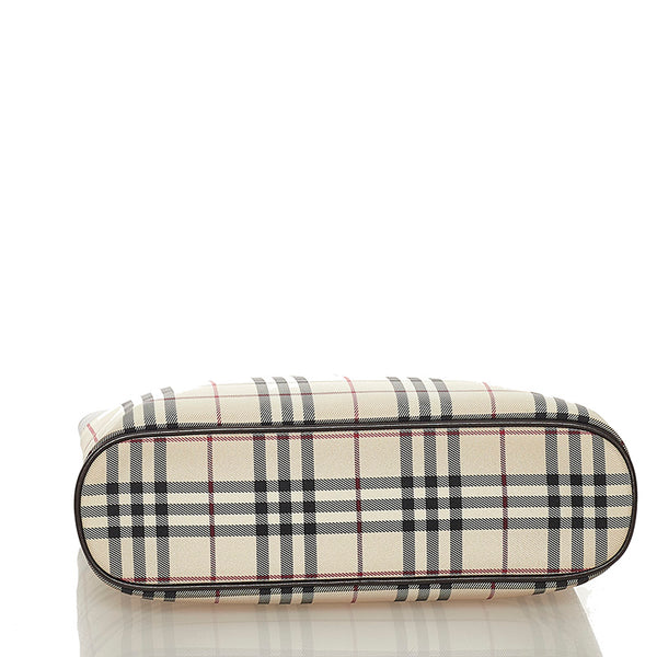 バーバリー ノバチェック ハンドバッグ ベージュ ブラウン キャンバス レザー レディース BURBERRY 【中古】
