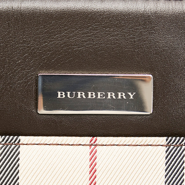 バーバリー ノバチェック ハンドバッグ ベージュ ブラウン キャンバス レザー レディース BURBERRY 【中古】