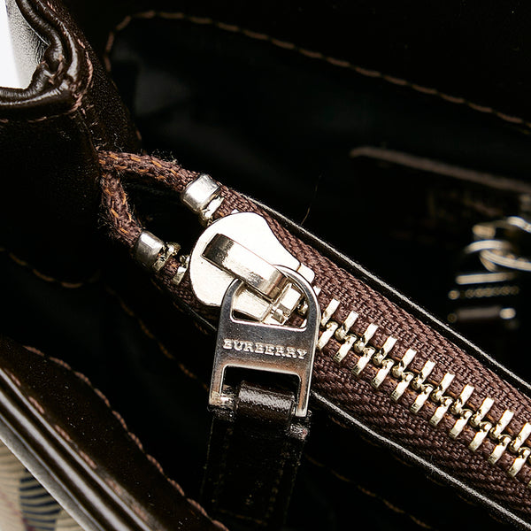 バーバリー ノバチェック ハンドバッグ ベージュ ブラウン キャンバス レザー レディース BURBERRY 【中古】