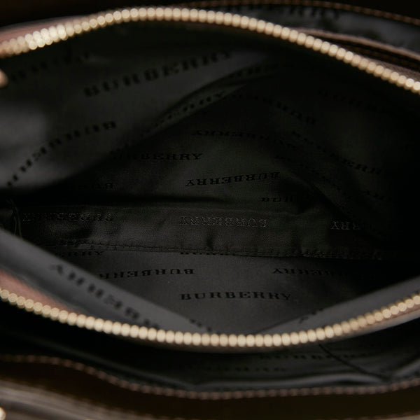 バーバリー ノバチェック ハンドバッグ ベージュ ブラウン キャンバス レザー レディース BURBERRY 【中古】