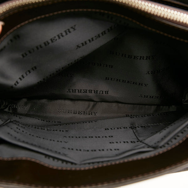 バーバリー ノバチェック ハンドバッグ ベージュ ブラウン キャンバス レザー レディース BURBERRY 【中古】