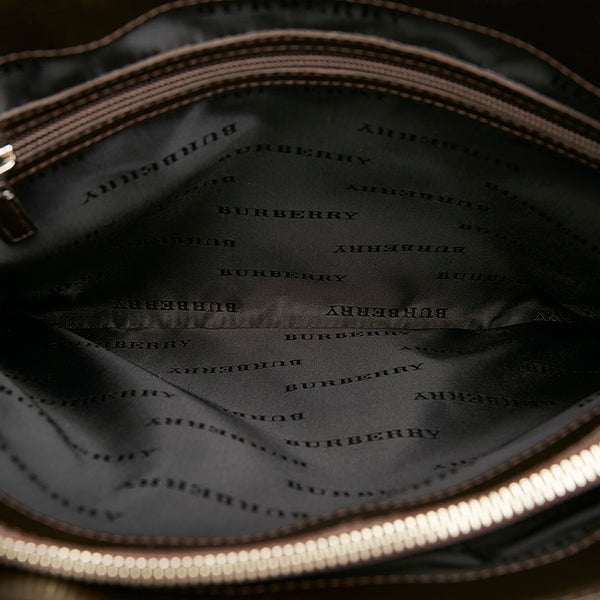 バーバリー ノバチェック ハンドバッグ ベージュ ブラウン キャンバス レザー レディース BURBERRY 【中古】
