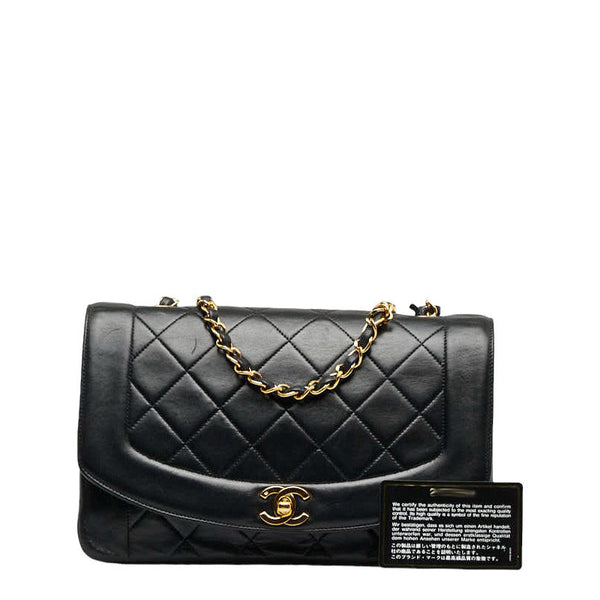 シャネル マトラッセ ダイアナ25 チェーン ショルダーバッグ  ブラック レザー レディース CHANEL 【中古】