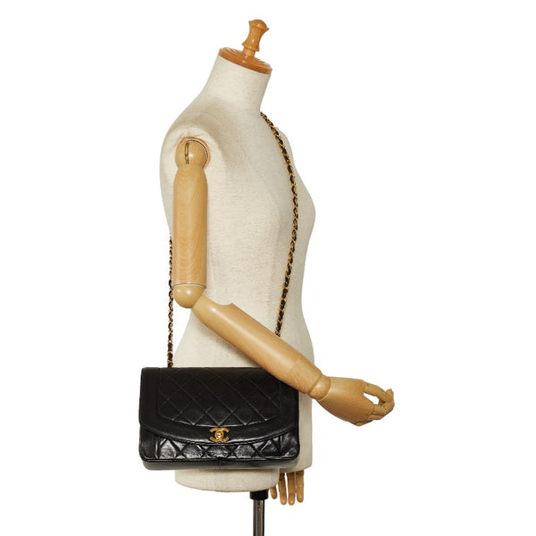 シャネル マトラッセ ダイアナ25 チェーン ショルダーバッグ  ブラック レザー レディース CHANEL 【中古】