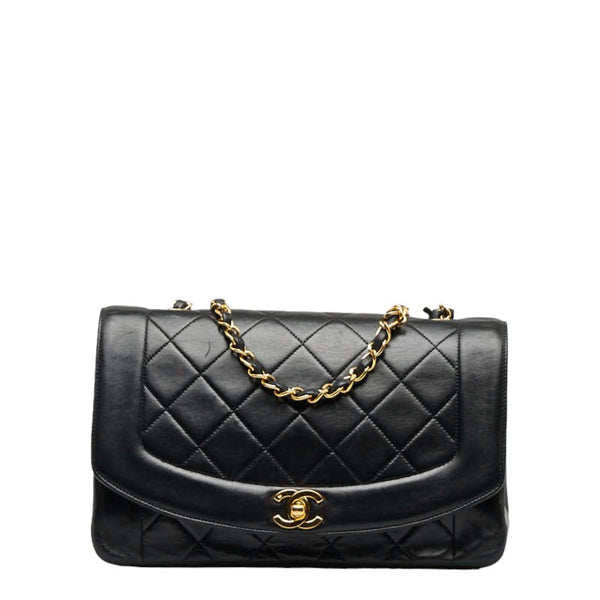 シャネル マトラッセ ダイアナ25 チェーン ショルダーバッグ  ブラック レザー レディース CHANEL 【中古】