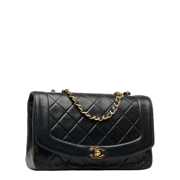 シャネル マトラッセ ダイアナ25 チェーン ショルダーバッグ  ブラック レザー レディース CHANEL 【中古】